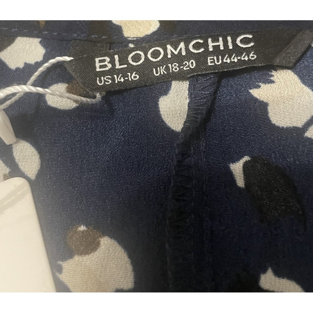 BloomChic Women's 14-16 Navy Abstract Print Ruffle Midi Dress Pockets NWT - Picture 9 of 10